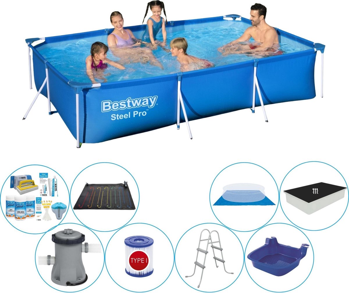 Bestway Steel Pro Rechthoekig 300x201x66 Cm - Deluxe Zwembad Set - Blauw