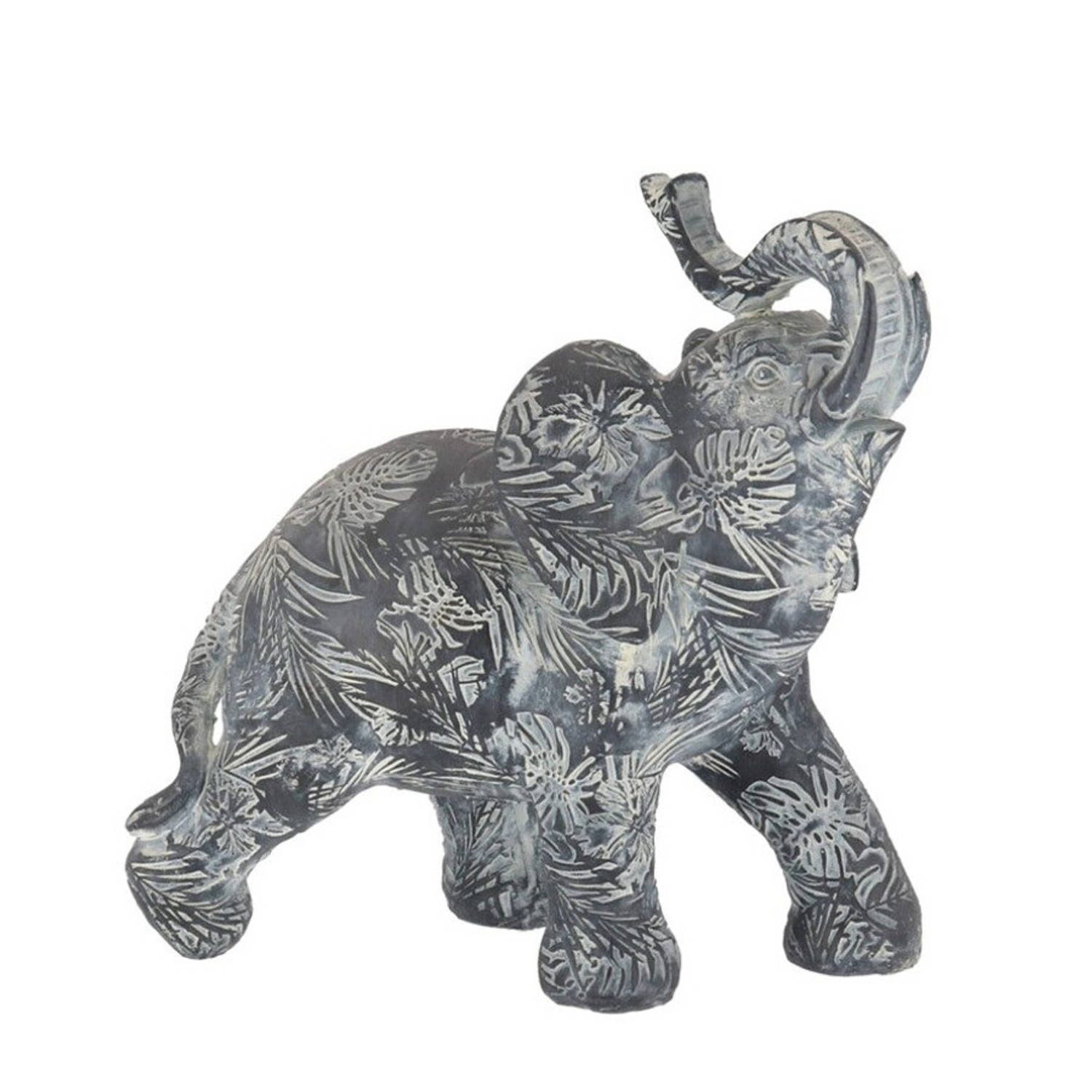 Dieren Beeldje Indische Olifant 21 X 8 X 19 Cm - Olifanten Beeldjes Van Keramiek - Grijs