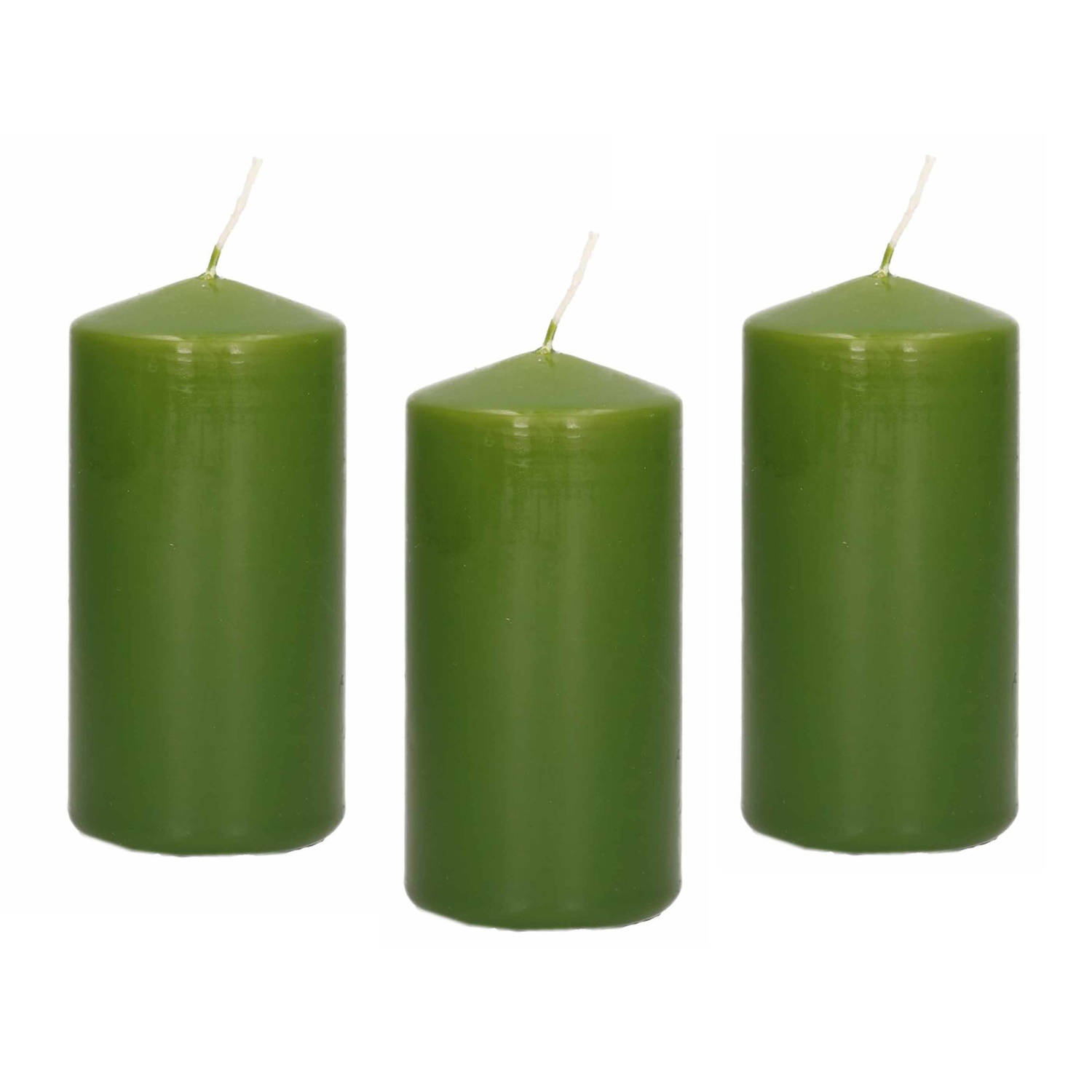Trend Candles 8x Olijfe Cilinderkaarsen/stompkaarsen 5 X 10 Cm 23 Branduren - Geurloze Kaarsen Olijf - Woondecoraties - Groen