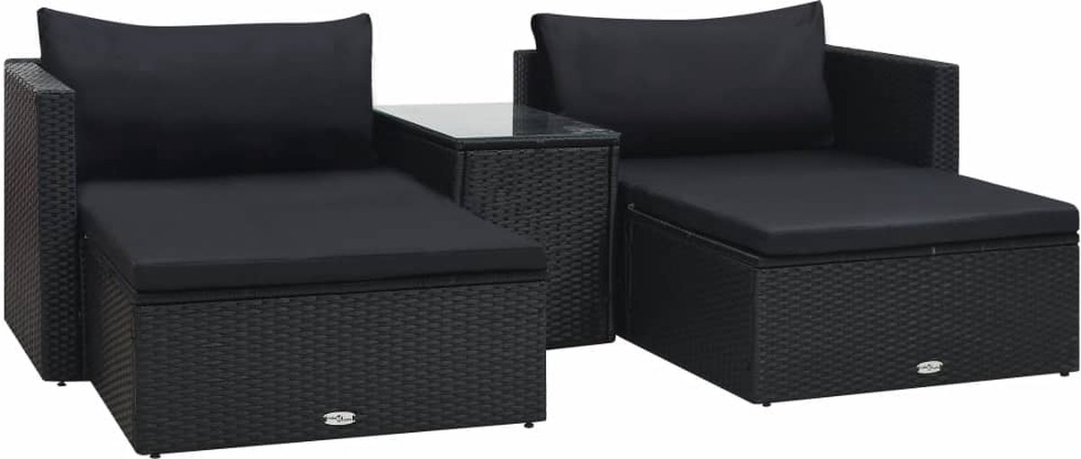 Vidaxl 5-delige Loungeset Met Kussens Poly Rattan - Zwart