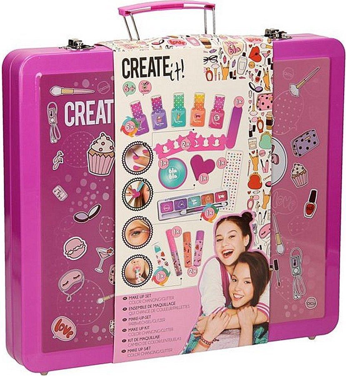 Top1Toys Create It! make up glitterkoffer junior 31 x 28 x 5 cm 16 delig - Roze