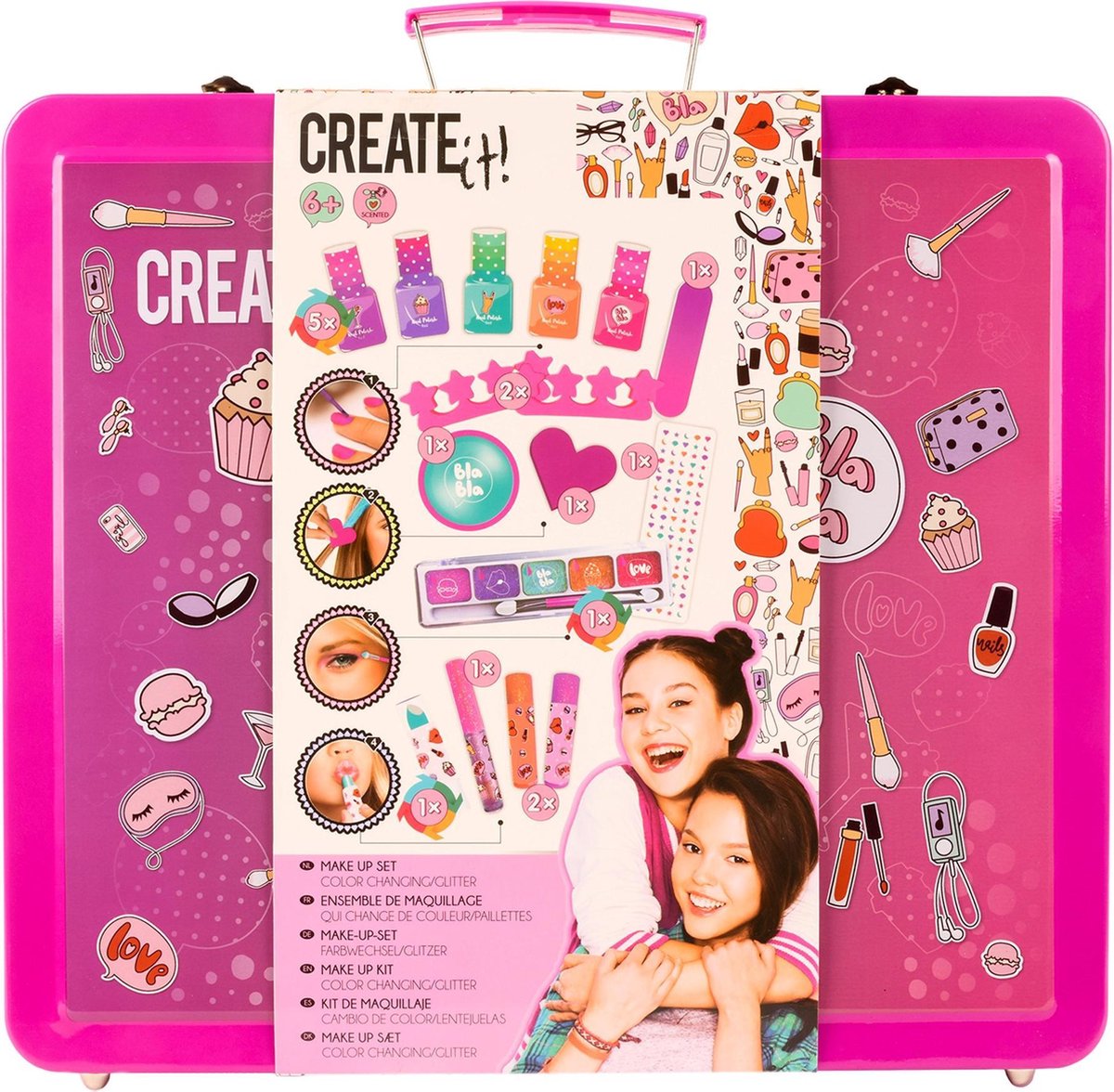 Top1Toys Create It! make up glitterkoffer junior 31 x 28 x 5 cm 16 delig - Roze