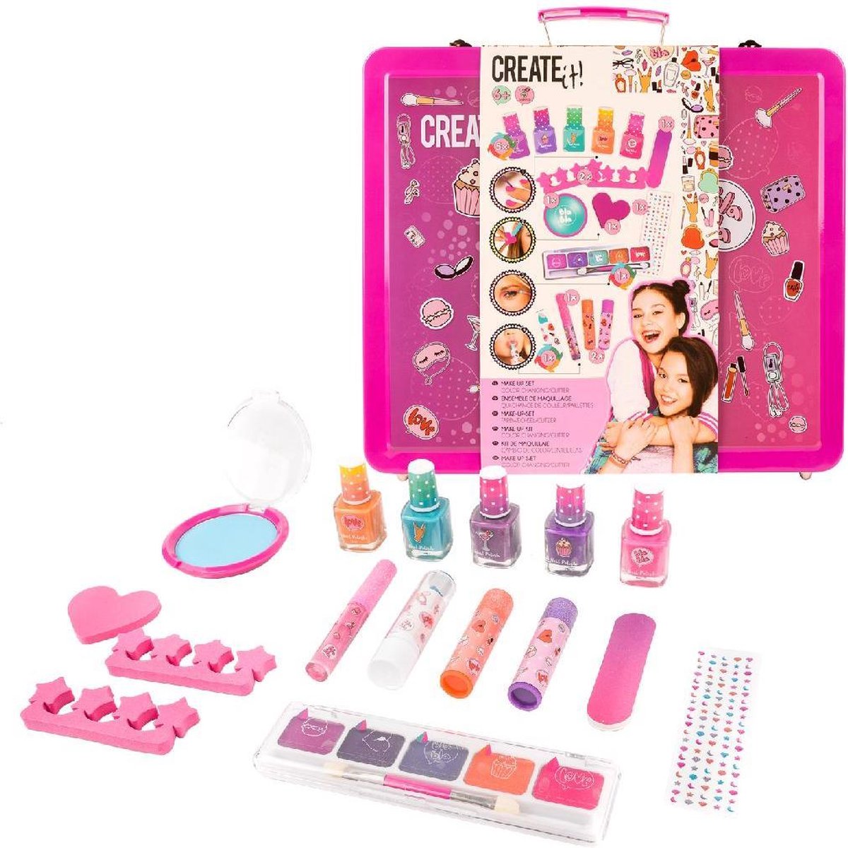 Top1Toys Create It! make up glitterkoffer junior 31 x 28 x 5 cm 16 delig - Roze