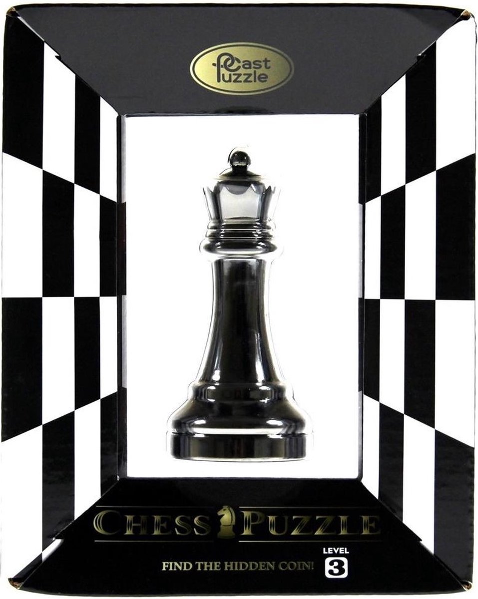 Huzzle Cast schaakpuzzel Chess Queen 9,3 cm staal - Zwart