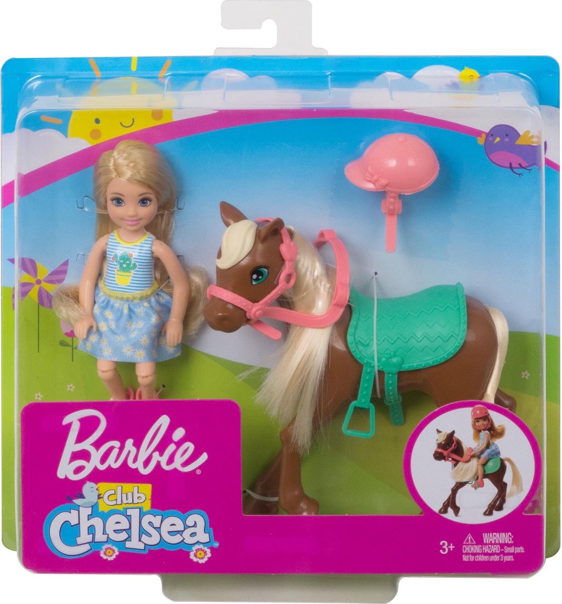 Mattel Barbie tienerpop Chelsea & Pony 15 cm/blauw 4 delig - Bruin