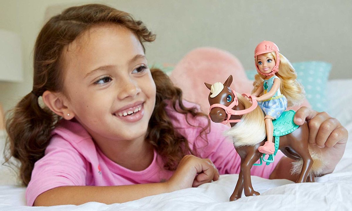 Mattel Barbie tienerpop Chelsea & Pony 15 cm/blauw 4 delig - Bruin