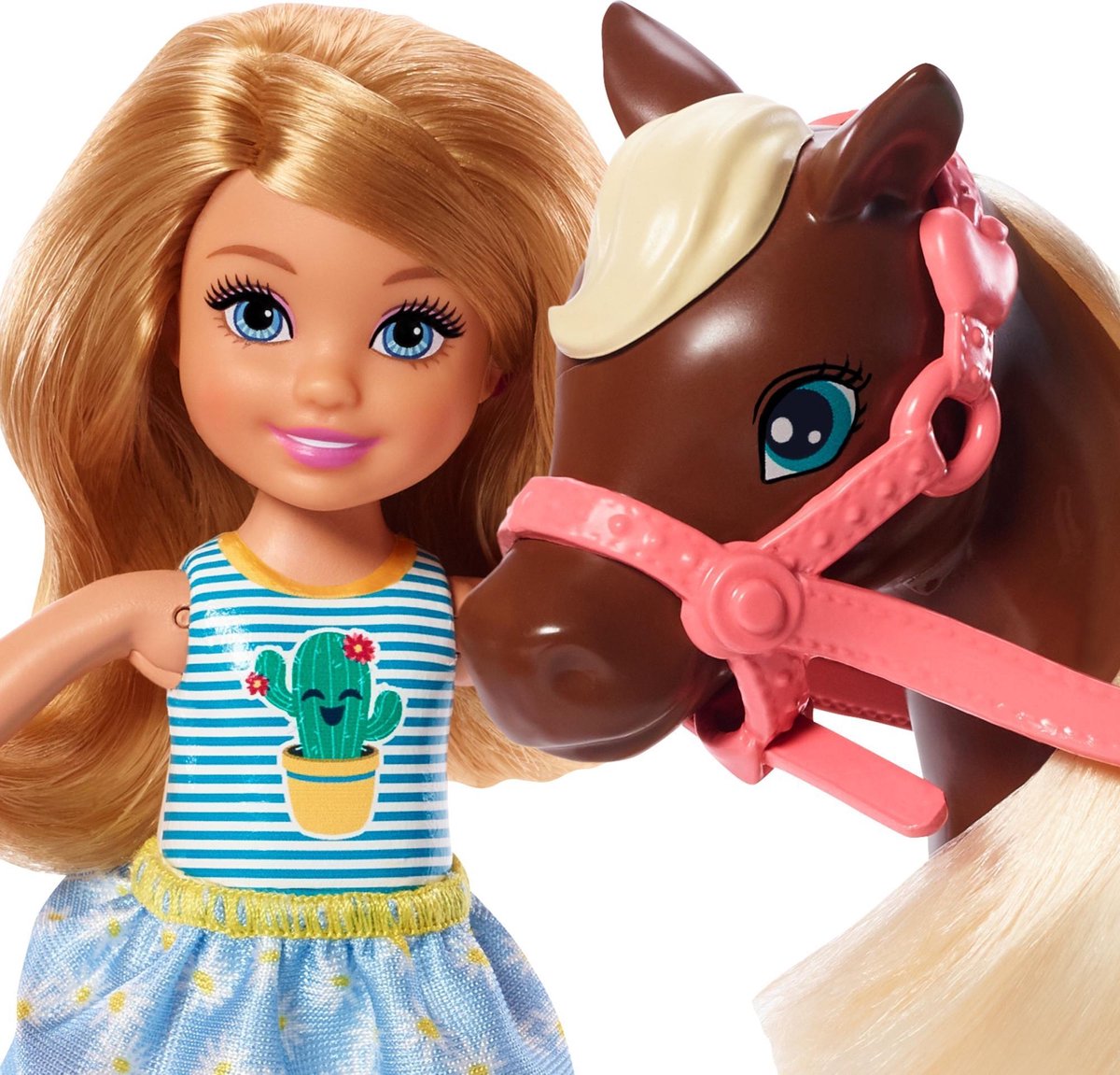 Mattel Barbie tienerpop Chelsea & Pony 15 cm/blauw 4 delig - Bruin