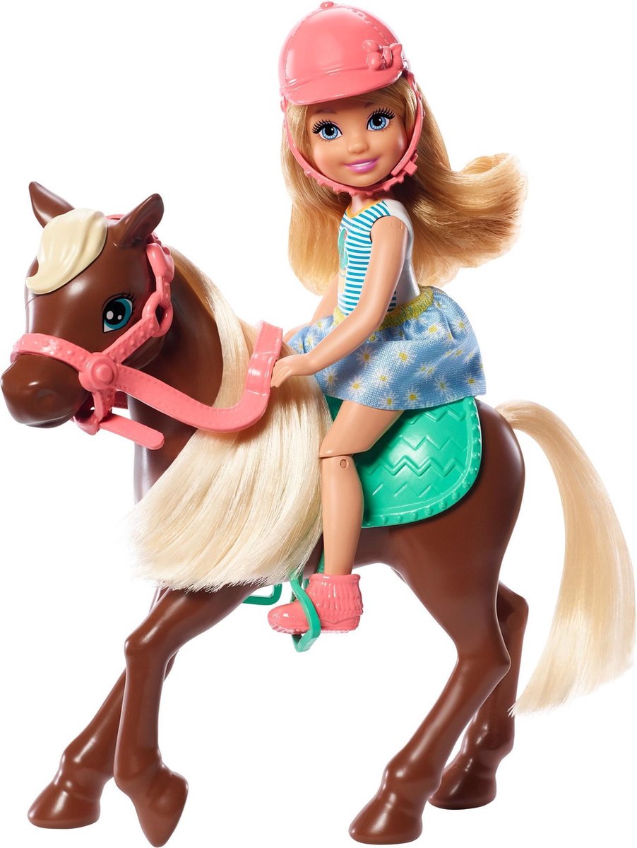 Mattel Barbie tienerpop Chelsea & Pony 15 cm/blauw 4 delig - Bruin