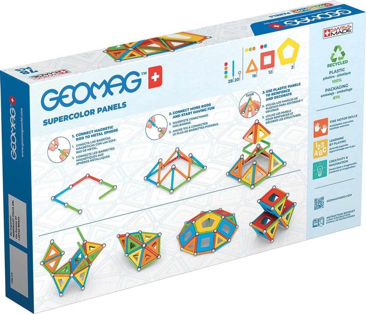 Geomag bouwpakket SuperColor Panels junior neodymium 78 delig