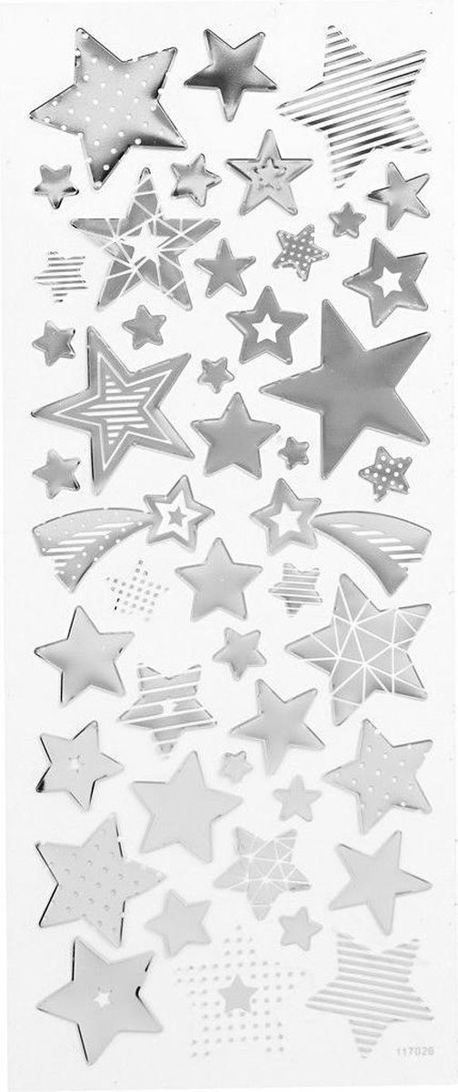 Creotime stickers kerststerren zilver 10 x 24 cm 52 delig