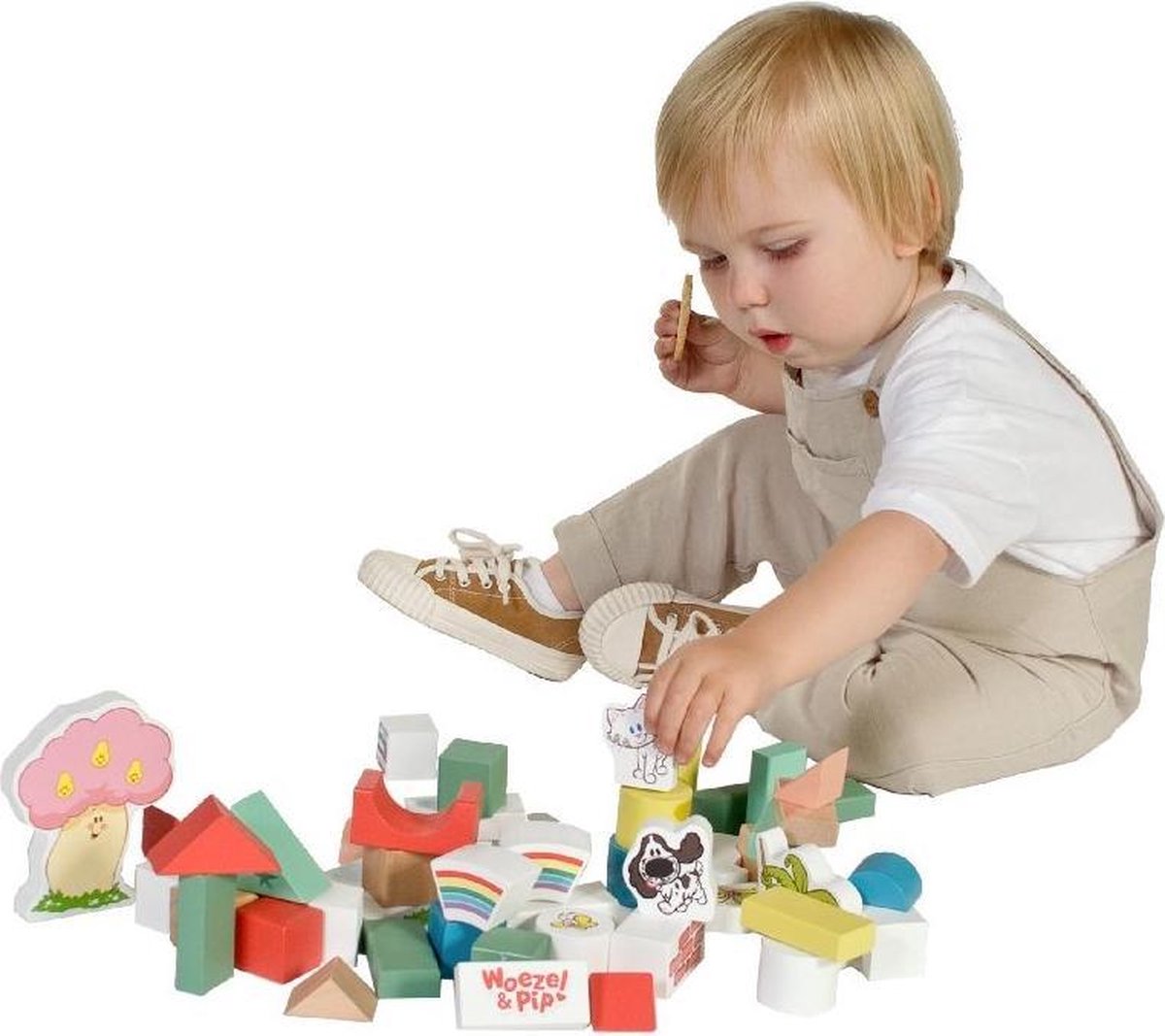 Rubo Toys houten blokken Woezel En Pip 4,5 cm 50 delig