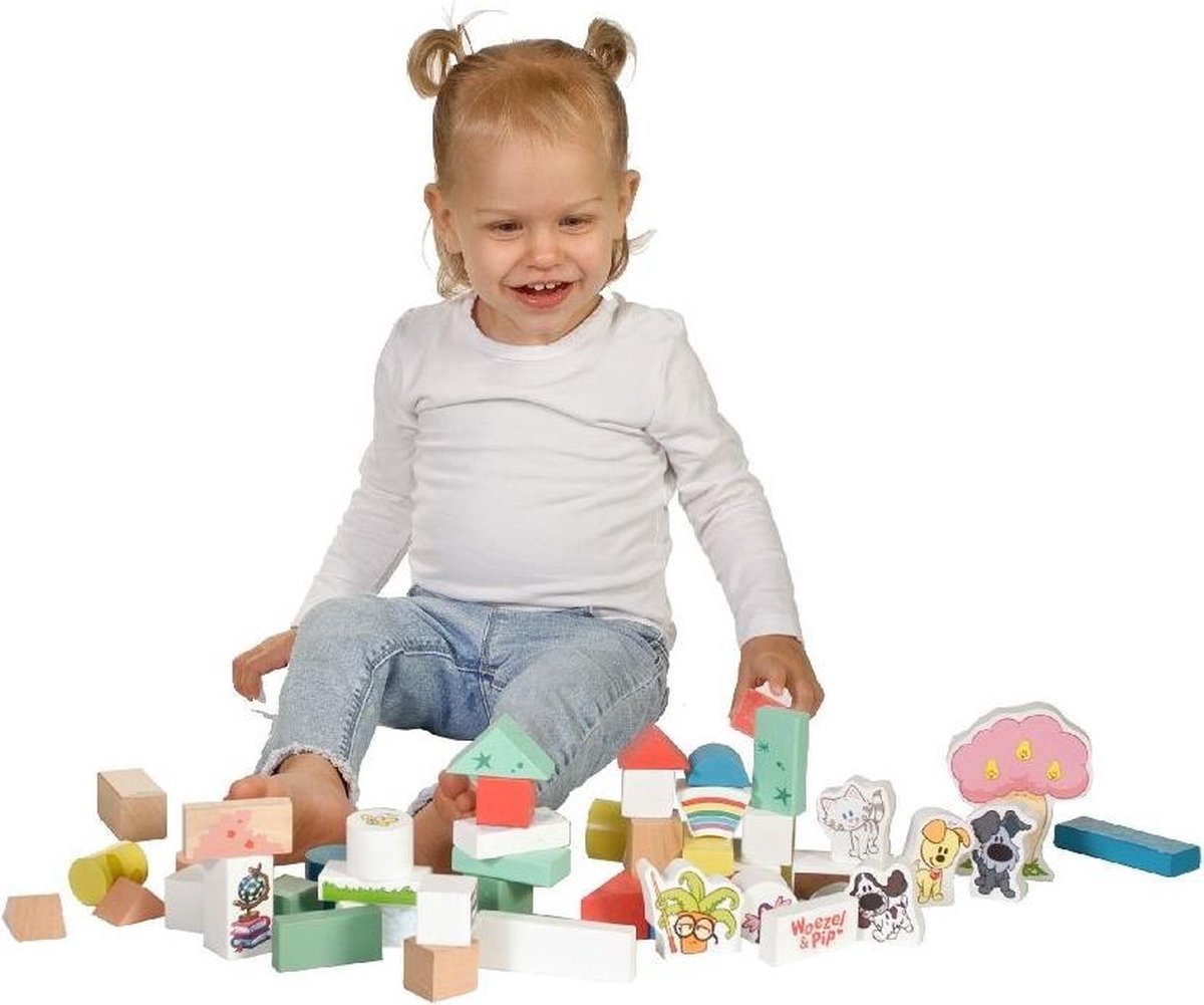 Rubo Toys houten blokken Woezel En Pip 4,5 cm 50 delig