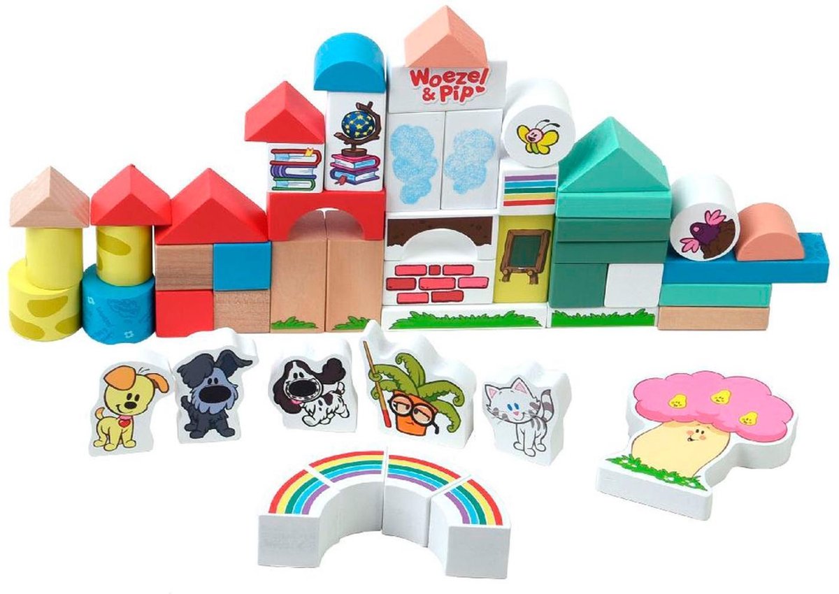 Rubo Toys houten blokken Woezel En Pip 4,5 cm 50 delig