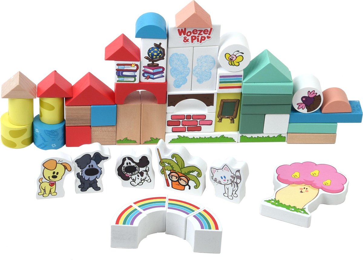 Rubo Toys houten blokken Woezel En Pip 4,5 cm 50 delig