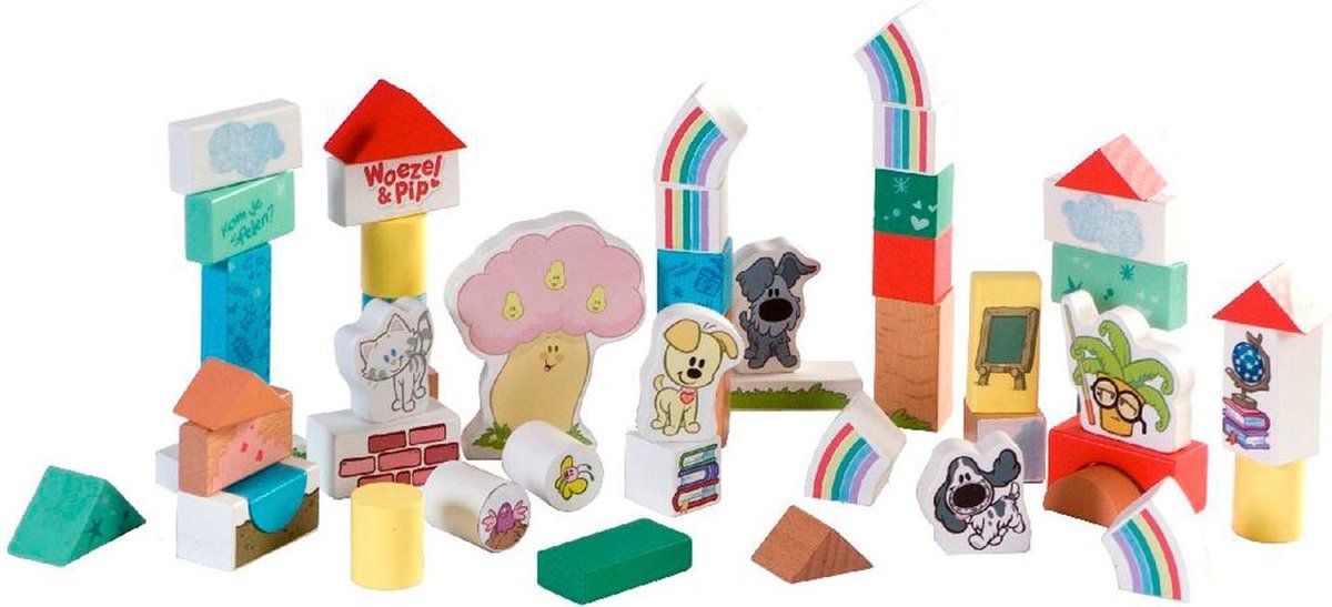 Rubo Toys houten blokken Woezel En Pip 4,5 cm 50 delig