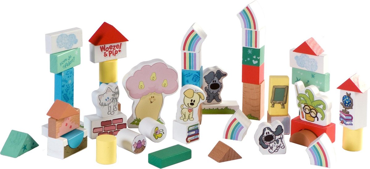 Rubo Toys houten blokken Woezel En Pip 4,5 cm 50 delig
