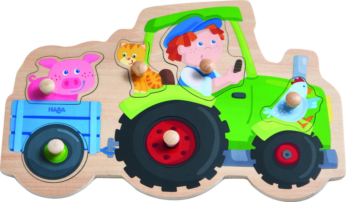 HABA vormenpuzzel Dolle Trekkerrit junior hout 6 stukjes
