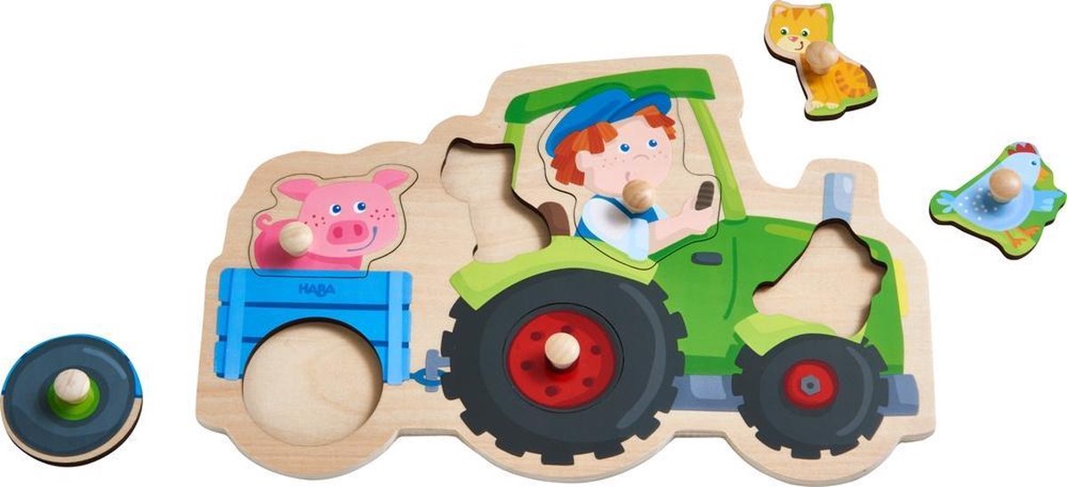 HABA vormenpuzzel Dolle Trekkerrit junior hout 6 stukjes