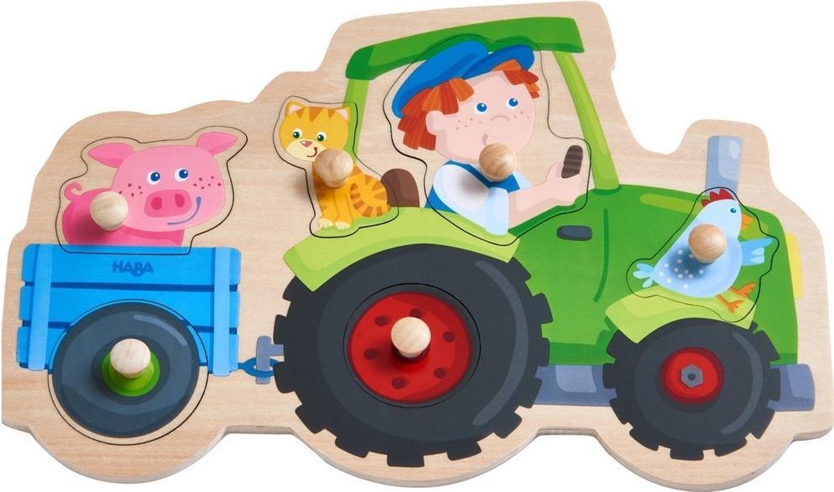 HABA vormenpuzzel Dolle Trekkerrit junior hout 6 stukjes