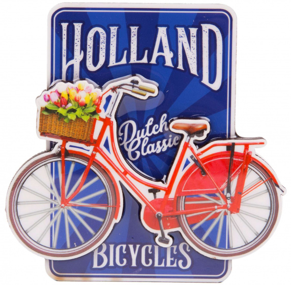 Matix magneet fiets Holland 8,5 x 8,5 cm MDF rood/blauw