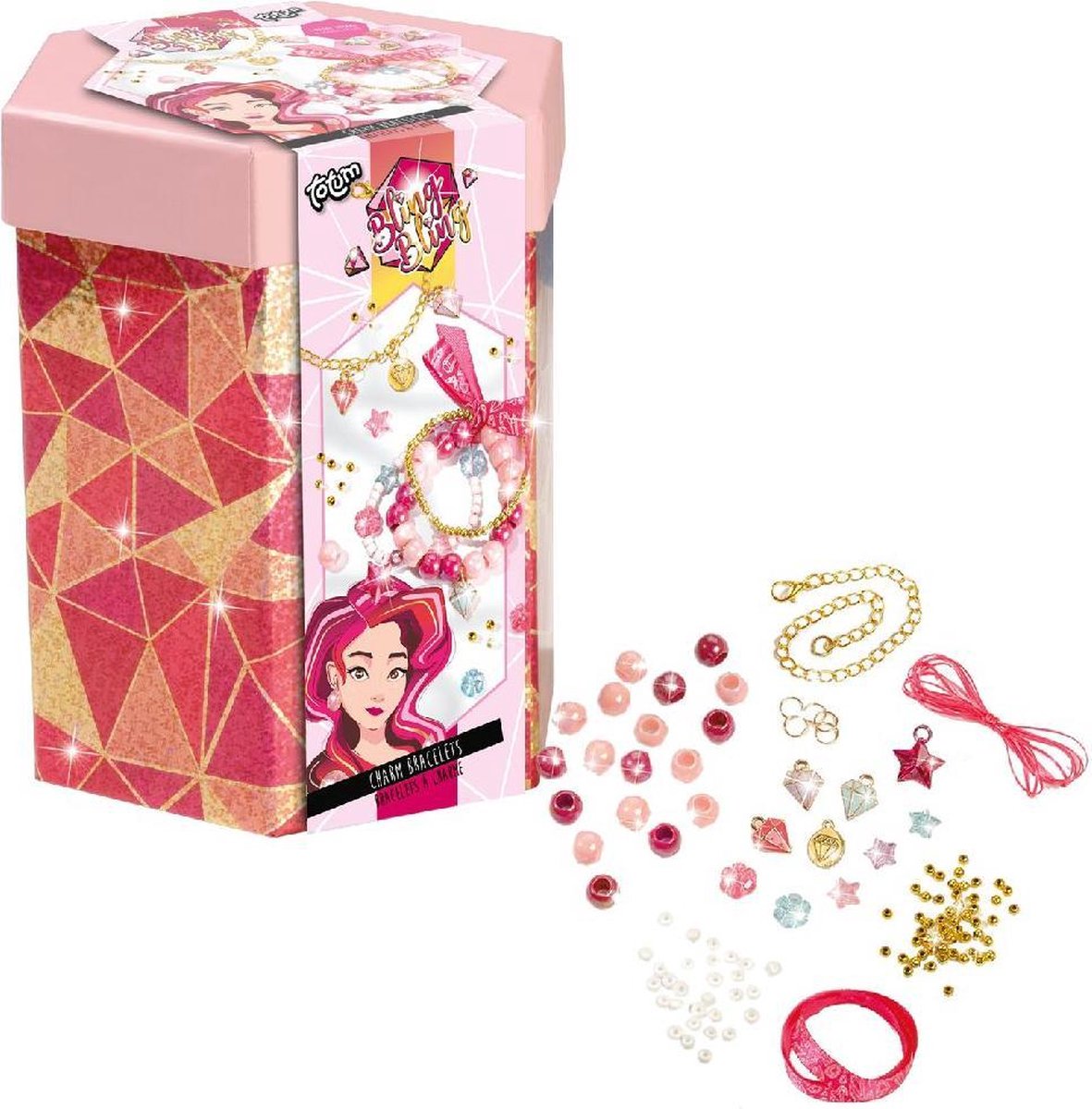 Totum maak je eigen armbanden meisjes/goud 8 delig - Roze