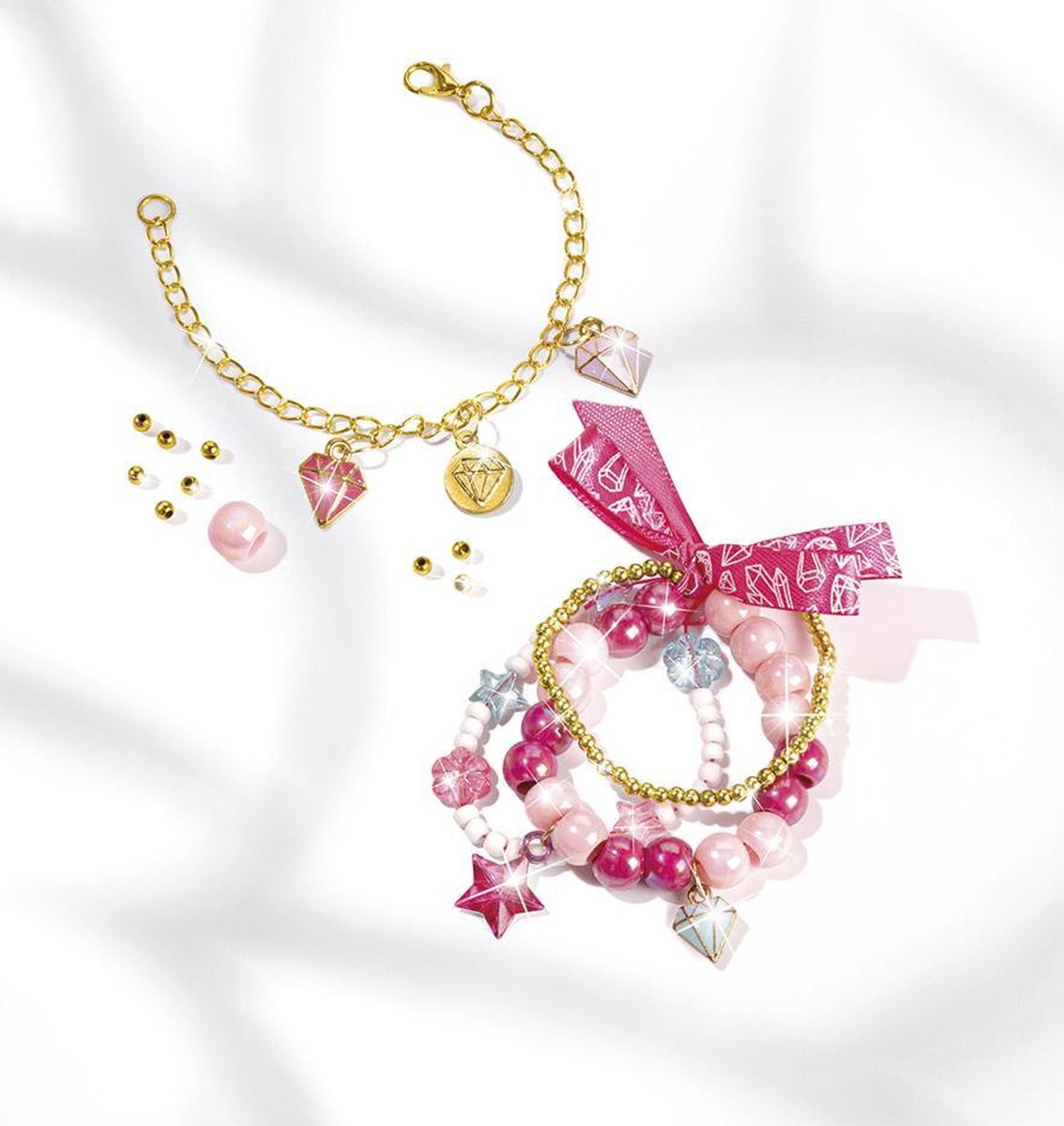 Totum maak je eigen armbanden meisjes/goud 8 delig - Roze