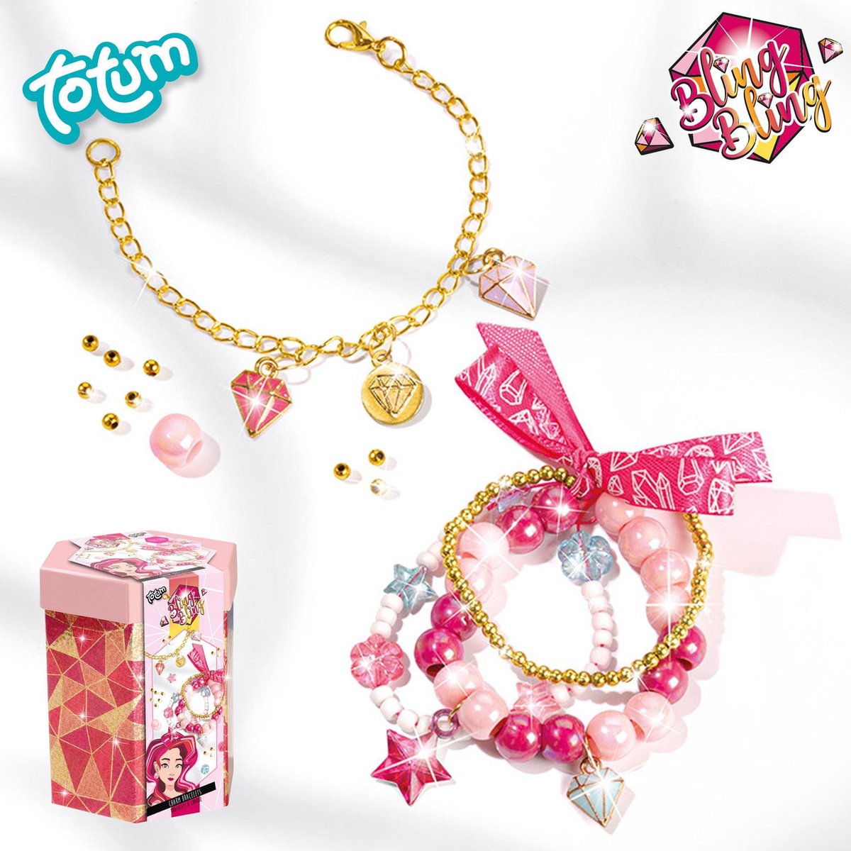 Totum maak je eigen armbanden meisjes/goud 8 delig - Roze