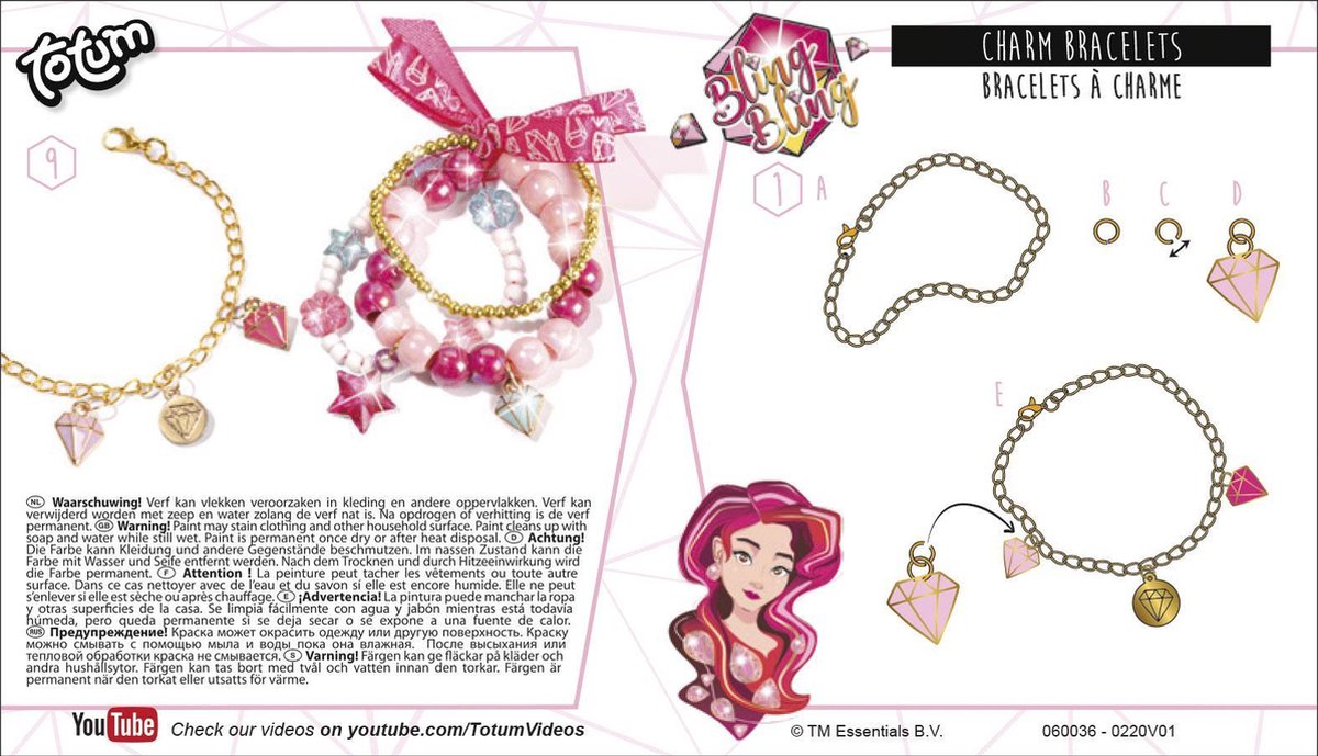 Totum maak je eigen armbanden meisjes/goud 8 delig - Roze