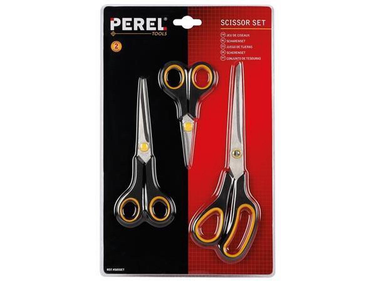 Perel Toolland scharenset RVS 12 20 25 cm/geel 3 delig - Zwart