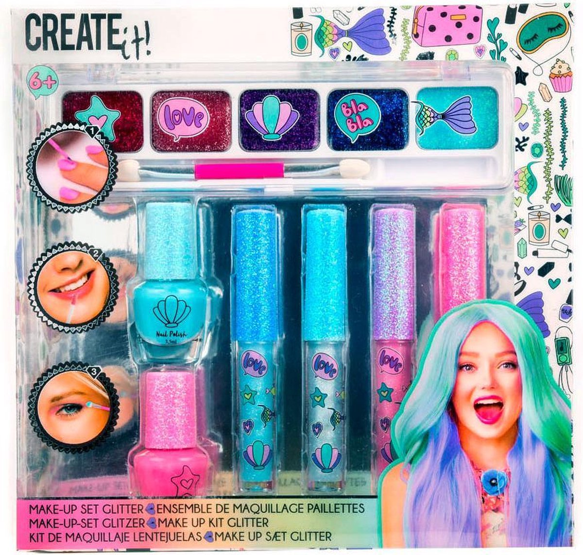 Top1Toys Create It! make up set zeemeermin glitter junior 7 delig