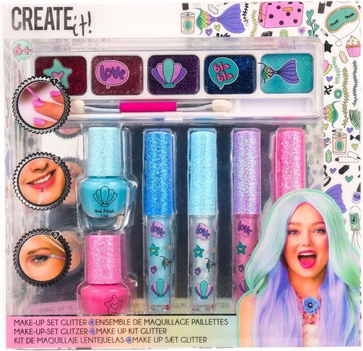 Top1Toys Create It! make up set zeemeermin glitter junior 7 delig