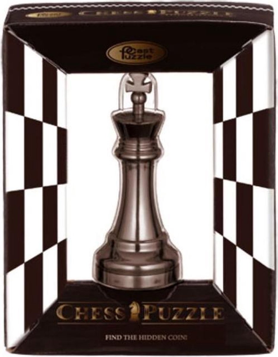 Huzzle Cast schaakpuzzel Chess King 10,2 cm staal - Zwart