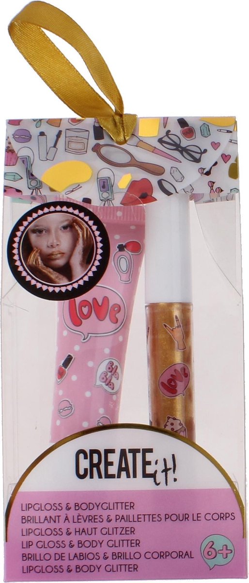 Create it! lipgloss en bodyglitter 13 x 6,5 x 3 cm 2 delig - Goud