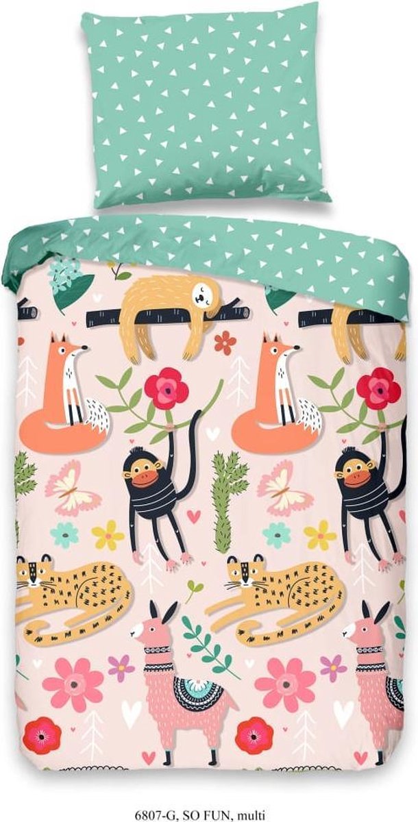 Good Morning dekbedovertrek junior 120 x 150 cm katoen groen/roze