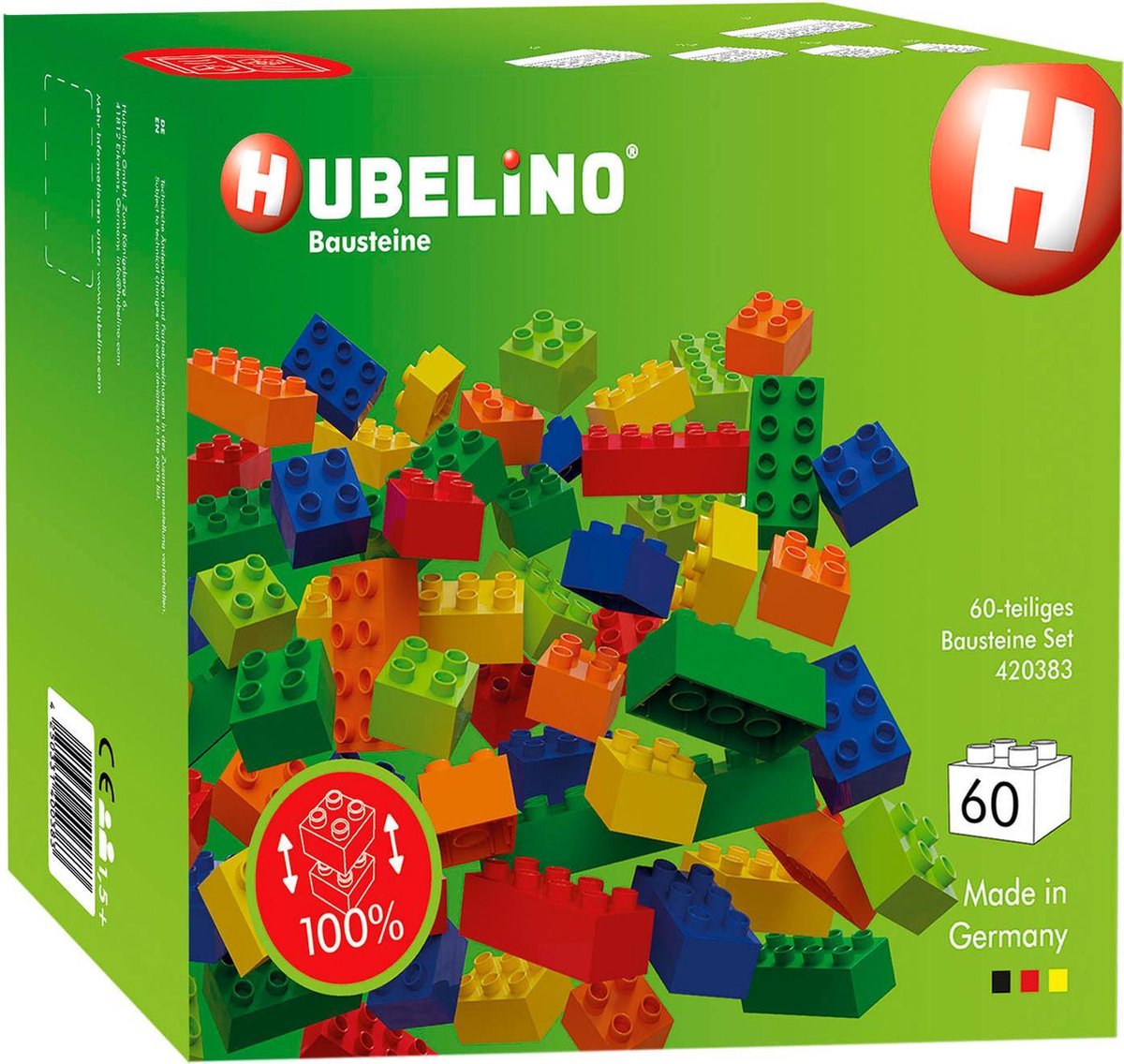 Hubelino bouwstenenset junior 24,5 x 9,5 cm 60 delig - Rood