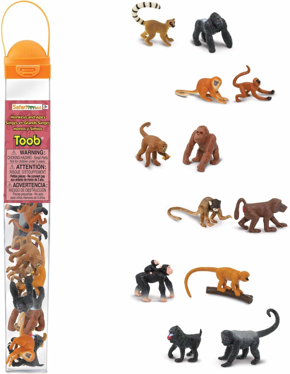 Safari speelset Monkeys & apes Toob junior bruin/ zwart 12 delig