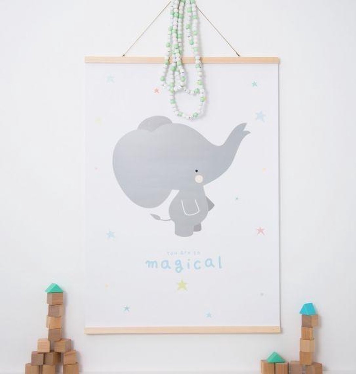 A Little Lovely Company poster Olifant junior 50 x 70 cm papier/grijs - Wit