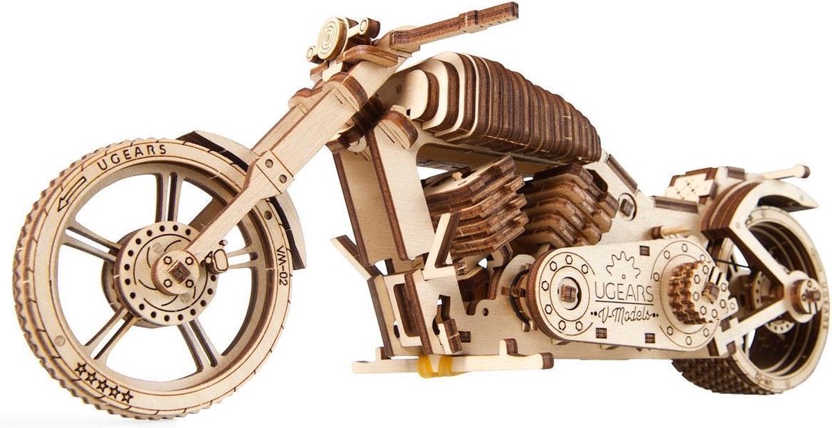 Ugears houten 3D modelbouw VM 02 motorfiets 26 cm 189 delig