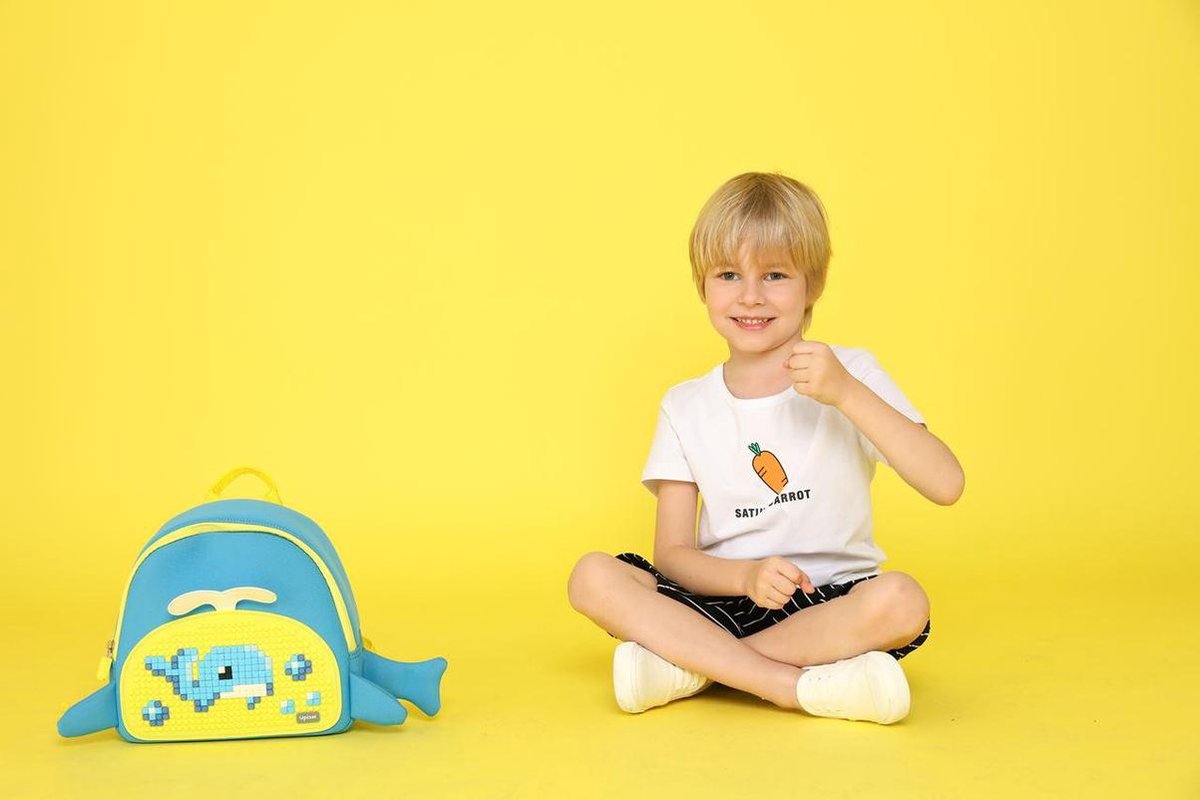 Upixel kinderrugzak Little Blue Whale jongens 38 cm/geel - Blauw