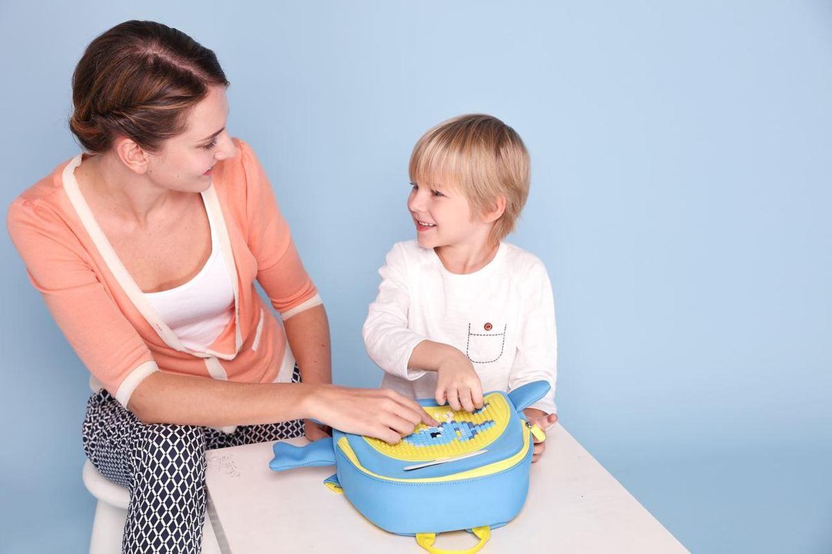 Upixel kinderrugzak Little Blue Whale jongens 38 cm/geel - Blauw