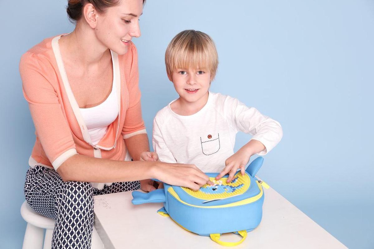 Upixel kinderrugzak Little Blue Whale jongens 38 cm/geel - Blauw