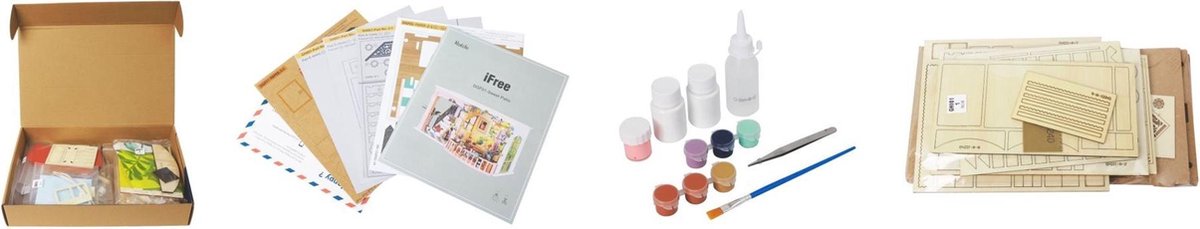 Robotime bouwset poppenhuis DIY Party 23 cm hout/textiel 3 delig