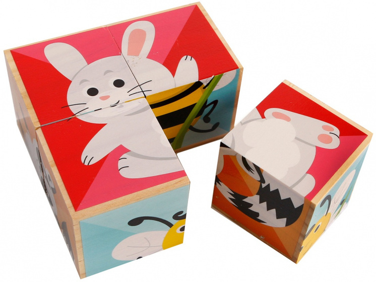 Toys Amsterdam blokkenpuzzel Dieren junior hout 10 cm 4 delig