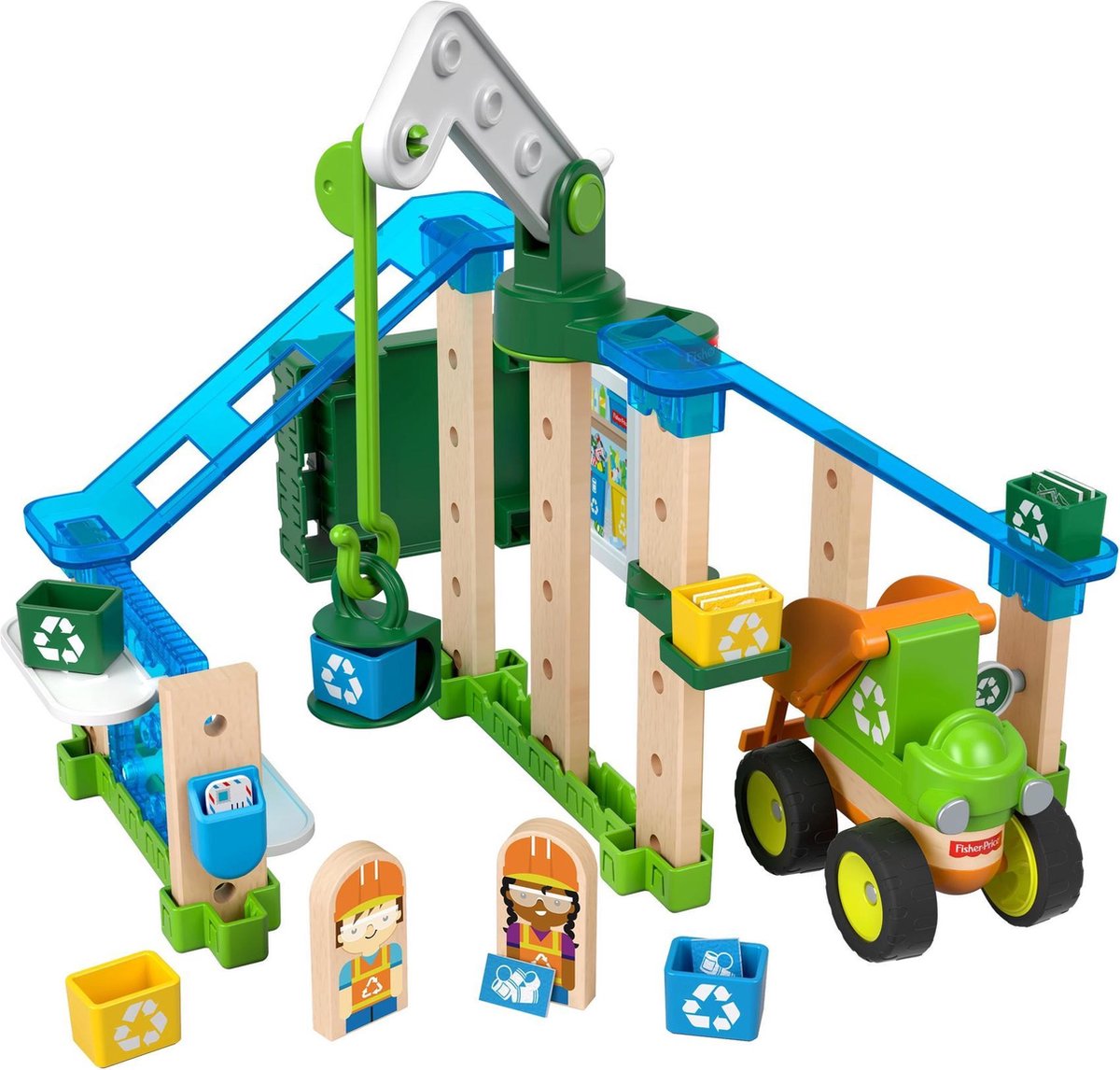 Mattel Fisher Price bouwpakket Wonder Makers Recycling Centrum hout 35 delig