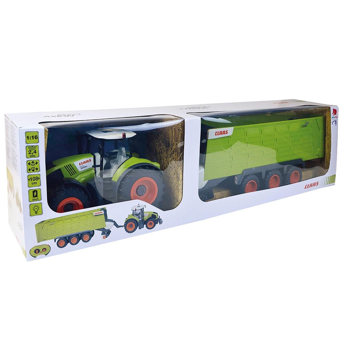 CLAAS Happy People RC Axion 870 + Cargos 9600 1:16 - Groen