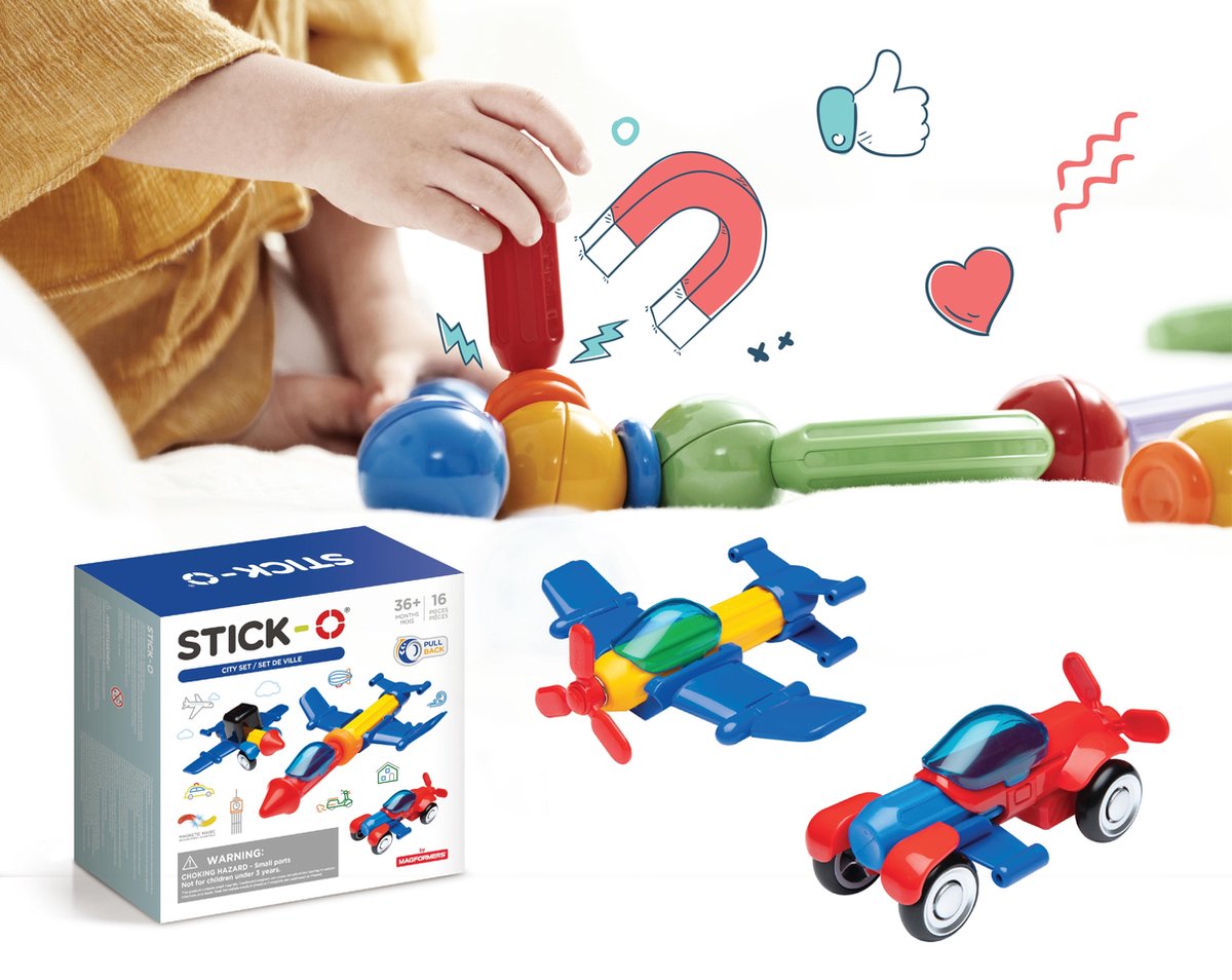 Stick-O Stick O magnetische bouwset City voertuigen 16 delig multicolor