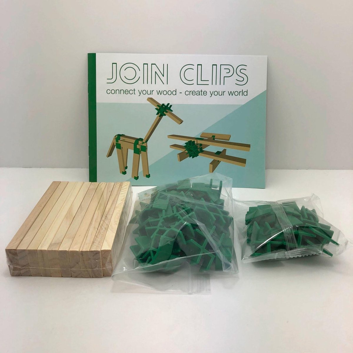 Planet Happy Join Clips mini set houten bouwplankjes 56 10 hout groen/blank