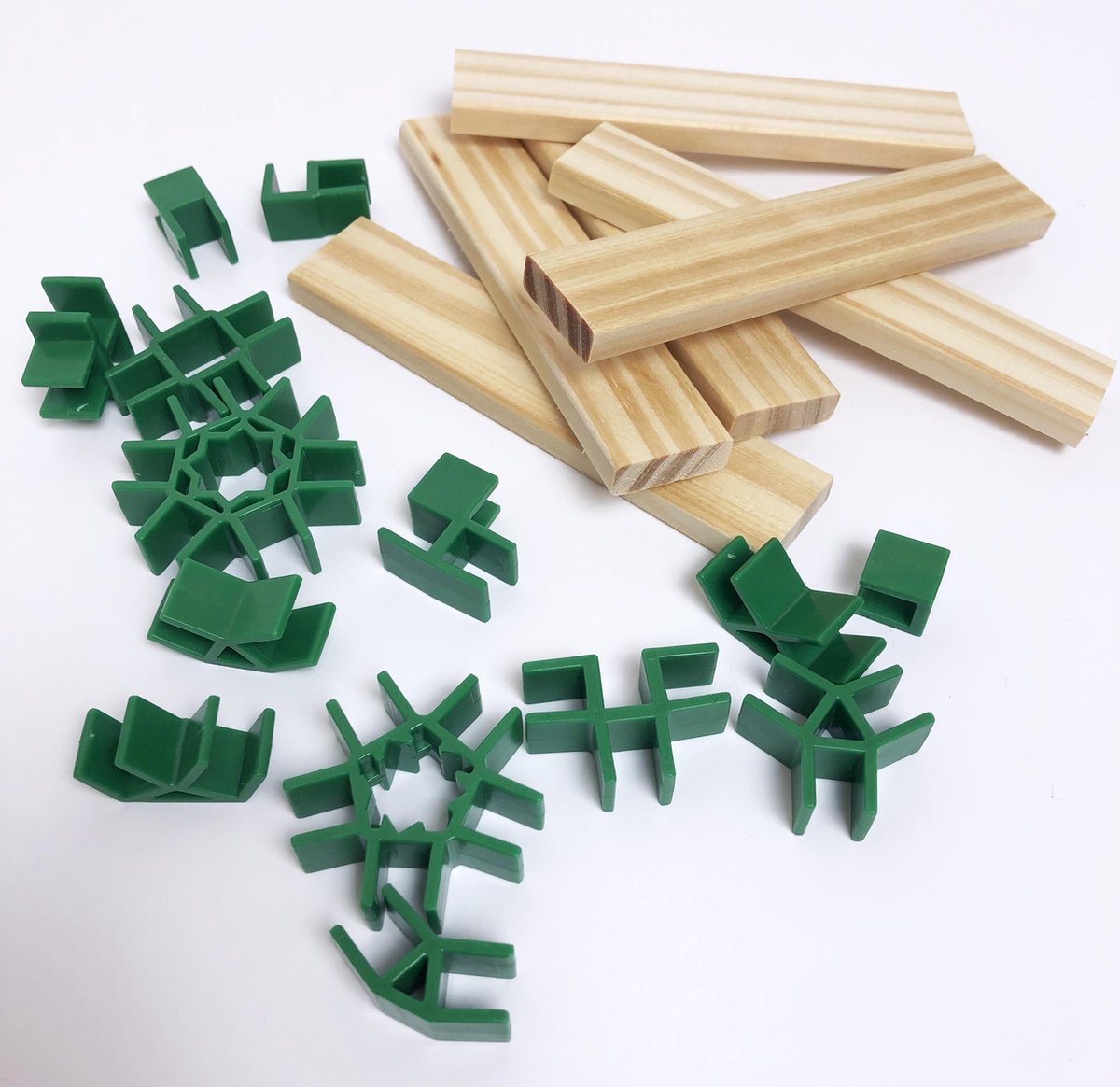 Planet Happy Join Clips mini set houten bouwplankjes 56 10 hout groen/blank
