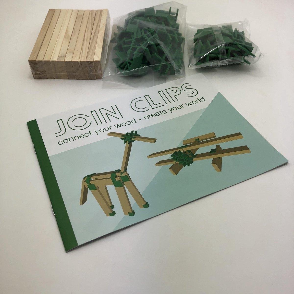 Planet Happy Join Clips mini set houten bouwplankjes 56 10 hout groen/blank