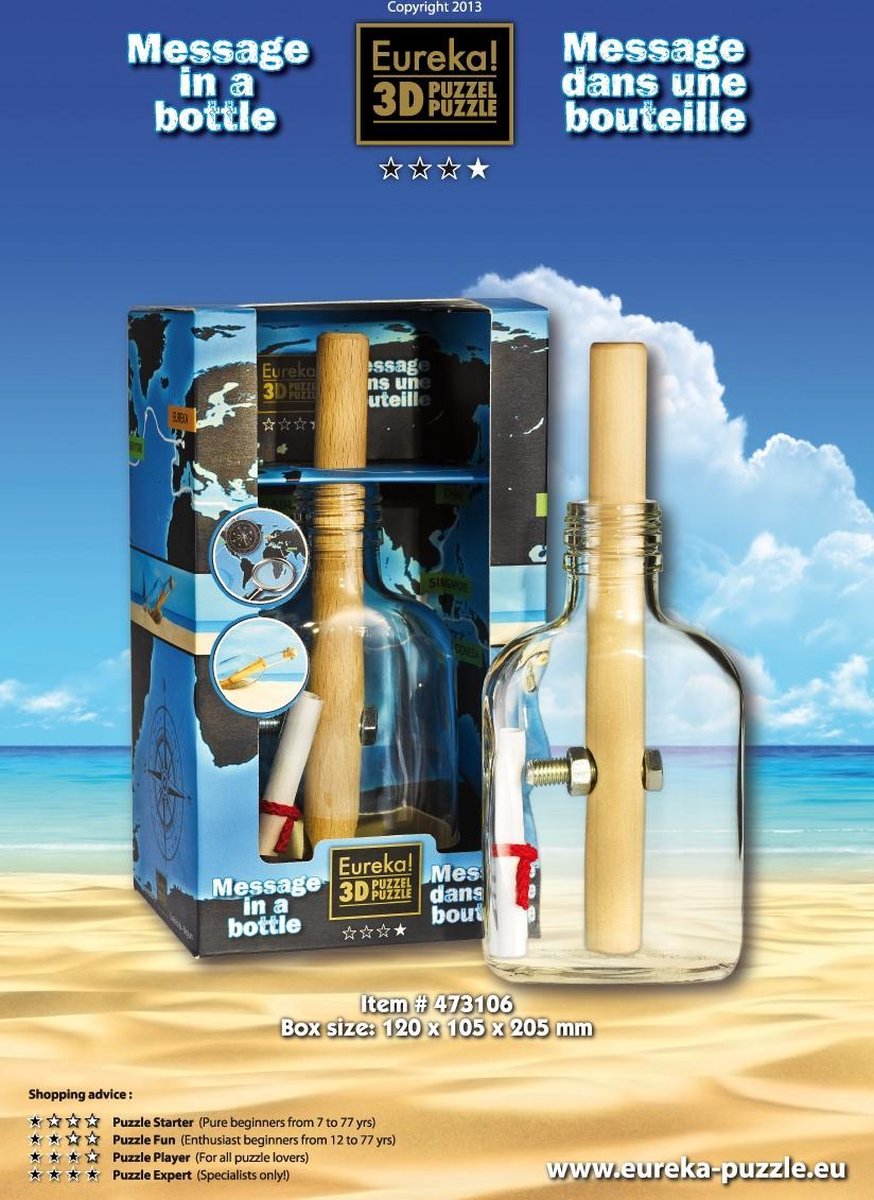 Eureka 3D Puzzle breinbreker Message in a Bottle 12 x 21 cm glas